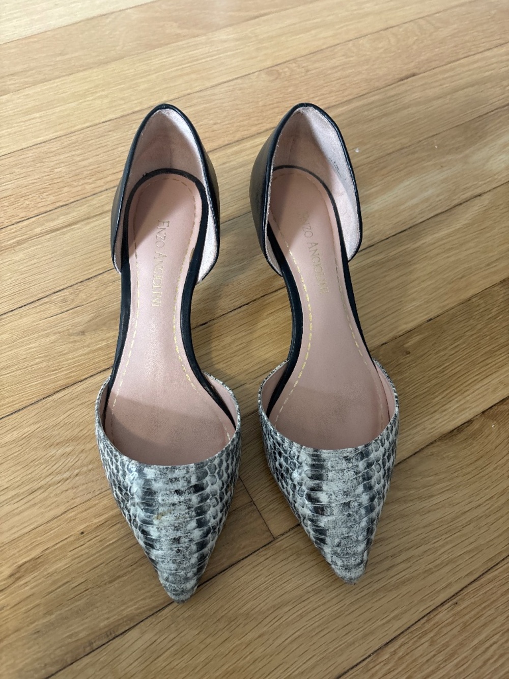 Black and white kitten heels
